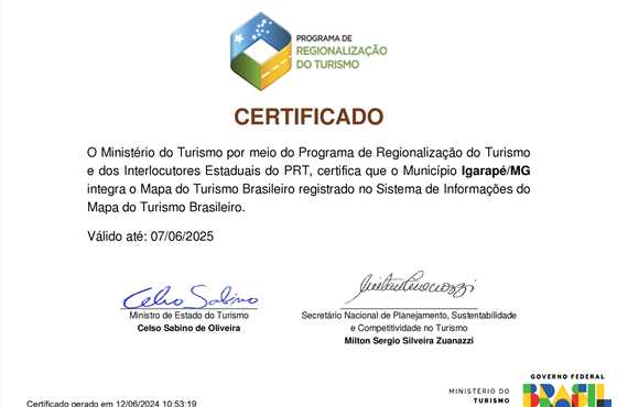 Certificado do Ministério do Turismo